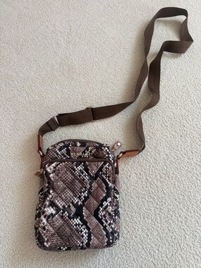 MZ Wallace Brown Snake-Print Quilted Crossbody Bag